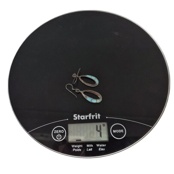 VTG Sterling Silver Turquoise Inlay Dangle Earrings – Southwestern Oval Boho - Picture 4 of 5